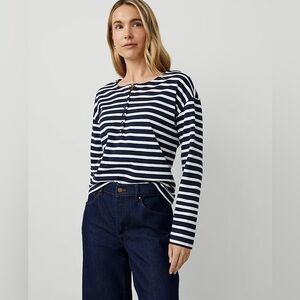 Ann Taylor, blue and white strip Henley. Size M. Never been worn!